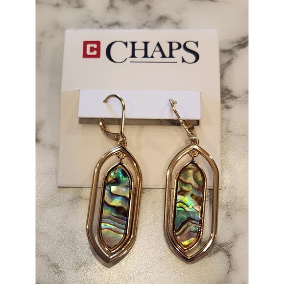 Gold-Tone Chaps Drop Earrings With Abalone Shell Accents - Picture 1 of 5
